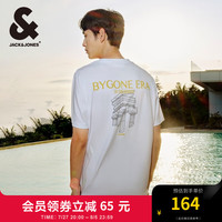 杰克·琼斯（JACK&JONES）夏季男士宽松圆领运动休闲半袖上衣短袖T恤打底衫男装 224201116A06 本白色 175/96A/M