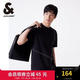 杰克·琼斯（JACK&JONES）夏季男士宽松圆领运动休闲半袖上衣短袖T恤打底衫男装 224201115E44黑砂色 175/96A/M