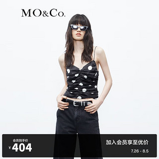 MO&Co.含桑蚕丝法式波点艺术捏褶短款吊带背心内搭外穿上衣 黑白波点色 XS/155