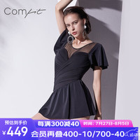 Comfit连体温泉泳衣女蕾丝性感带杯度假泳装显瘦遮肚 黑色BLK