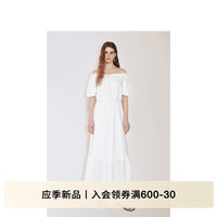 ochirly欧时力 两穿领A字连衣裙缩褶长裙气质松弛感2024秋季 白色 S