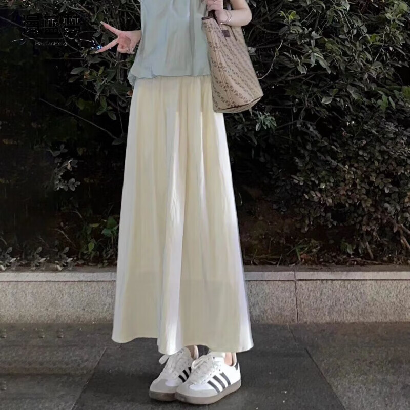 漫蓝梦法式甜美杏色半身裙女夏季气质收腰显瘦伞裙垂感a字中长裙子 杏色 有口袋+内衬 M 【95-110斤】