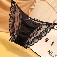 PEANOJEAN甜妹纯欲风蕾丝内裤女缎面时尚无痕蕾丝高弹网纱三角裤性感K248 黑色 L