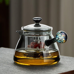 XINYUSHOUGONG 新羽手工 侧把玻璃蒸煮一体壶煮茶器电陶炉家用耐高温茶水分离过滤茶壶 侧把星空壶 烟灰款
