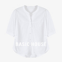 Basic House/百家好夏季纯色休闲衬衫气质宽松显瘦半袖上衣女 白色 M