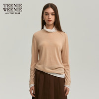 Teenie Weenie小熊2024秋美丽诺绵羊毛可机洗扬子纱假两件高领毛衣 卡其色 170/L