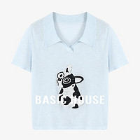 百家好（Basic House）百搭潮流时尚设计感休闲夏季宽松短袖针织小衫 蓝色 L