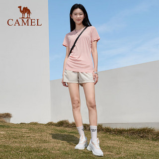 骆驼 CAMEL运动套装男 2024夏季宽松快干t恤跑步训练短裤短袖透气两件套 M016-1，飞羽紫+幻影黑裤 ，女 M