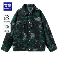 罗蒙(ROMON)翻领夹克男2024秋季新款时尚印花设计感外套青年短款工装风夹克衫