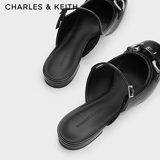 CHARLES&KEITH24秋季复古舒适马衔扣平底穆勒拖鞋女CK1-70920153 Black Box黑色 35