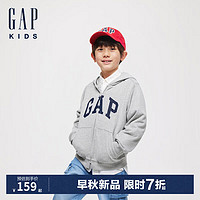 Gap【大小童同款】男女童2024初秋法式圈织软连帽卫衣646216 灰色 140cm(10-11岁) 亚洲尺码