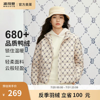 波司登(BOSIDENG)反季轻薄羽绒服女潮流印花立领修身90绒子保暖防风外套B30131014 卡其经典老花9T54 160/84A