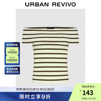 UR2024秋季女装气质一字肩撞色条纹坑纹针织衫UWM940001 白色条纹 XS