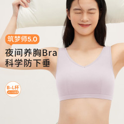 奶糖派 筑梦师大杯文胸薄款防外扩睡眠背心式内衣显小胸罩无钢圈送女友 升级款5.0-梦境紫 L 2(85B-C/90B)