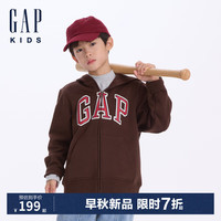 Gap【大小童同款】男女童2024初秋logo连帽卫衣活力儿童装646082 棕色 90cm(1-2岁)亚洲尺码