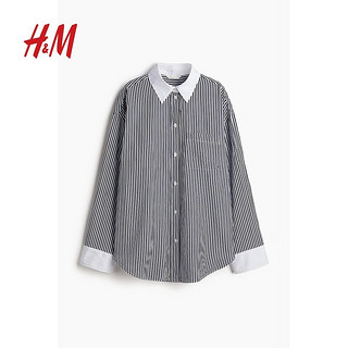 H&M2024夏季女士衬衫1239275 蓝色/白色条纹 155/80