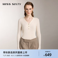 MISS SIXTY【江疏影同款】2024秋季长袖针织衫女羊毛含桑蚕丝 米白 L