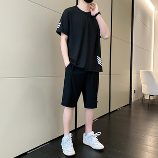 TUCANO啄木鸟运动服套装男士t恤夏季冰丝短袖短裤篮球服速干跑步休闲男装 黑色套装 XL