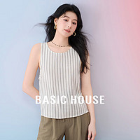 百家好（Basic House）Basic House/百家好2024夏日休闲百搭设计感显瘦圆领短袖背心 条纹 L