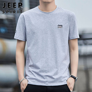 JEEP SPIRIT吉普短袖T恤男夏季圆领半袖男士打底衫休闲商务男装 灰色 4XL 