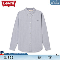 Levi's李维斯24早秋男士休闲LOGO刺绣长袖衬衫 灰色条纹 L