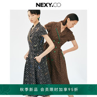 奈蔻商场同款2024年夏季新款设计感休闲收腰纯棉连衣裙 黑色