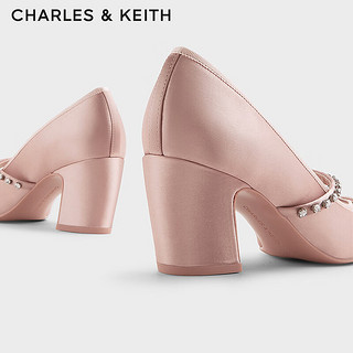 CHARLES&KEITH24秋季CK1-60280448亮钻一字带高跟玛丽珍鞋女 Nude肉色 37