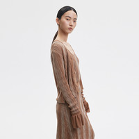 【清仓】播春休闲宽松气质V领复古喇叭袖针织开衫BDP3UD1803