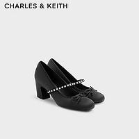 CHARLES&KEITH24秋季CK1-60280448亮钻一字带高跟玛丽珍鞋女 BLACK TEXTURED黑色纹理 36