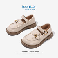 天美意(TEENMIX)天美意女童公主鞋子2024春秋季儿童黑色小皮鞋软底大童单鞋潮 米色 30码 内长197mm脚长187mm