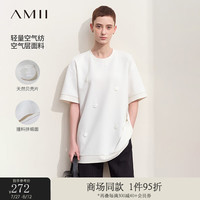 AMII2024早秋圆领贝壳片装饰落肩T恤女宽松空气层拼缎面上衣 米白 160/84A/M