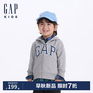 Gap【大小童同款】男女童2024初秋logo连帽卫衣活力儿童装646082 灰色 150cm(12-13岁)亚洲尺码