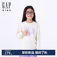 Gap女童2024初秋字母logo印花经典圆领卫衣儿童装上衣641848 象牙白 140cm (10-11岁) 亚洲尺码