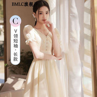BMLC 伴娘服平常可穿小个子香槟色伴娘服2022仙气质姐妹团礼服长裙女高级感小众简单大气 5系列-C款-长款 L码 106-130斤