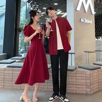 JYMMU夏天女生订婚衣服装夏季一裙一衣结婚礼服登记照宴方领连衣裙 男套装衬衫裤子 M