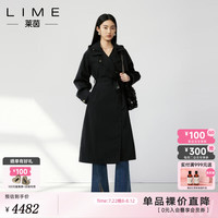LIME FLARE莱茵黑色风衣24秋风衣中长款外套法式气质大衣女 黑色 L