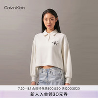 Calvin Klein Jeans24秋季女士美式复古印花POLO领短款针织卫衣J224796 YBI-牛乳白 M
