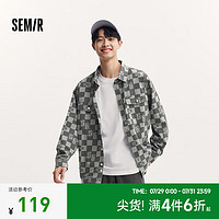 森马（Semir）长袖衬衫男2024秋季复古棋盘格印花仿牛仔上衣纯棉个性潮 黑灰色调00392 180/96A/XL