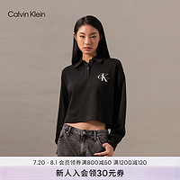 Calvin Klein Jeans24秋季女士美式复古印花POLO领短款针织卫衣J224796 BEH-太空黑 M