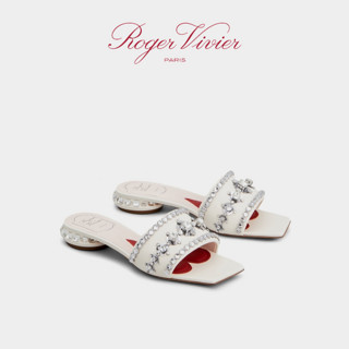 Roger Vivier/RV女鞋Disco镶钻后跟纳帕皮革穆勒凉鞋