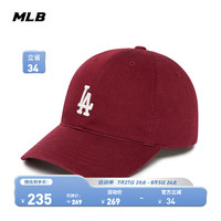 MLB官方虞书欣同款情侣运动棒球帽百搭鸭舌帽遮阳CP77 洛杉矶道奇队/酒红色 均码