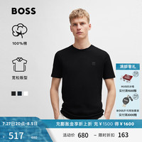 BOSS【100%棉 】 男士2024夏季棉质平纹针织短袖T恤 001-黑色 L