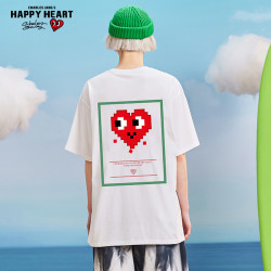 charlesjangshappyheart查尔斯桃心短袖t恤男夏季纯棉宽松爱心电玩风