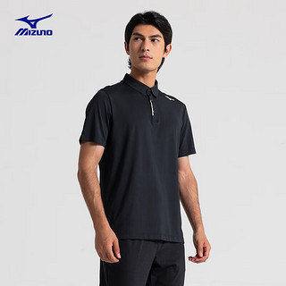 美津浓（MIZUNO）ESSENTIAL系列 24T恤男四面维弹轻商务运动短袖POLO衫 09/黑色 2XL