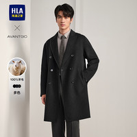 海澜之家(HLA)大衣男24轻商务经典系列纯羊毛外套男冬季 黑色05 190/104A 3XL181~196斤
