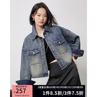 初语流浪风牛仔短外套女2024秋季新款短款复古做旧百搭夹克上衣