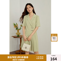 独束大码女装通勤【多色可选】小众设计感微胖mm夏装西装连衣裙女 海雾黄 XL