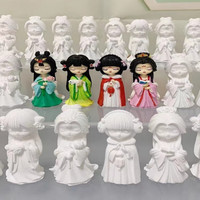 VTR3D立体古风公主侍女石膏娃娃彩绘涂鸦美人涂色摆件玩具diy白胚 3D古风公主【4个一套】 12色颜料