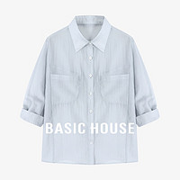 Basic House/百家好天丝翻领衬衫女夏季高级感七分袖宽松正肩衬衣 浅灰色 L