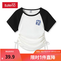 班尼路正肩短袖女t恤夏2024新款爆款抽褶修身设计感个性别致上衣